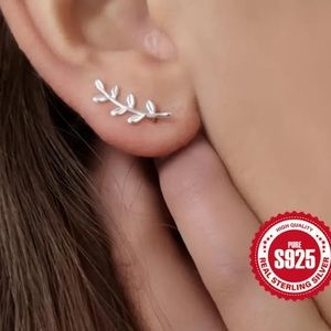 Trendy Minimalist 925 Sterling Silver Dainty Leaf branch Stud Earrings